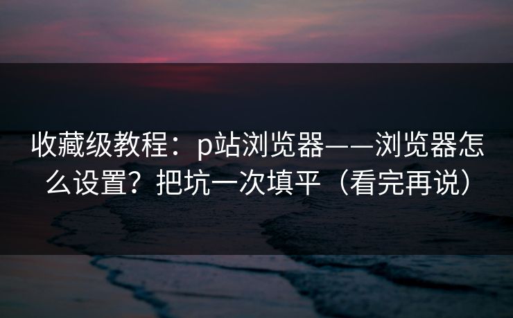 收藏级教程：p站浏览器——浏览器怎么设置？把坑一次填平（看完再说）